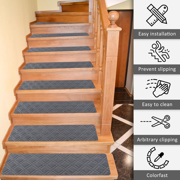 Triceratops 20cmx76cm (14-Pack) Stair Treads Carpet Non-Slip, Indoor Stair Runners for Wooden Steps, with Non Skid Rubber Backing Removable Washable