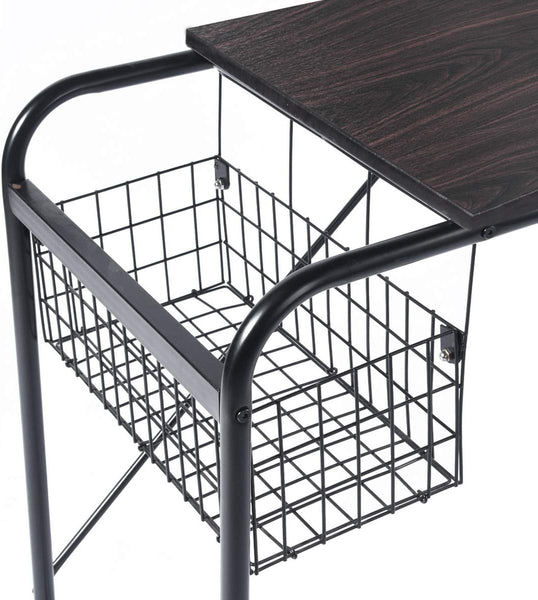 MEUBLE COSY Home Office Furniture Computer Desk Corner and Workstation with Storage Basket Laptop PC Table, Walnut, 100x45x72cm, HABIBI DESK HM