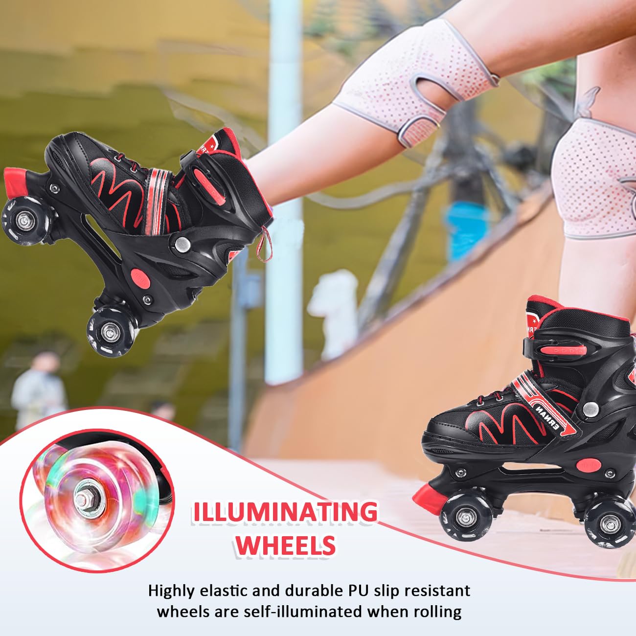 ERNAN Roller skates kids Roller boots,8 Light up Wheels and 4 Sizes Adjustable.Rollerskates for Kids Beginners, Suitable for Indoor Outdoor (RED, S)