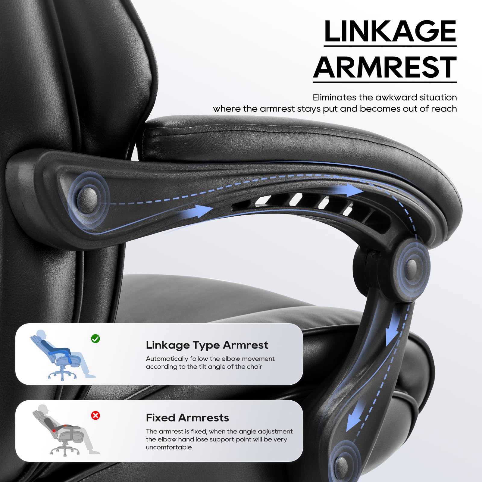 COLAMY Executive Office Chair with Footrest - Ergonomic High Back Design, Thick Bonded Leather Computer Chair with Removable Lumbar Pillow, Recliner Desk chair for Home Office Work Comfort (Black)