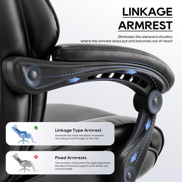 COLAMY Executive Office Chair with Footrest - Ergonomic High Back Design, Thick Bonded Leather Computer Chair with Removable Lumbar Pillow, Recliner Desk chair for Home Office Work Comfort (Black)