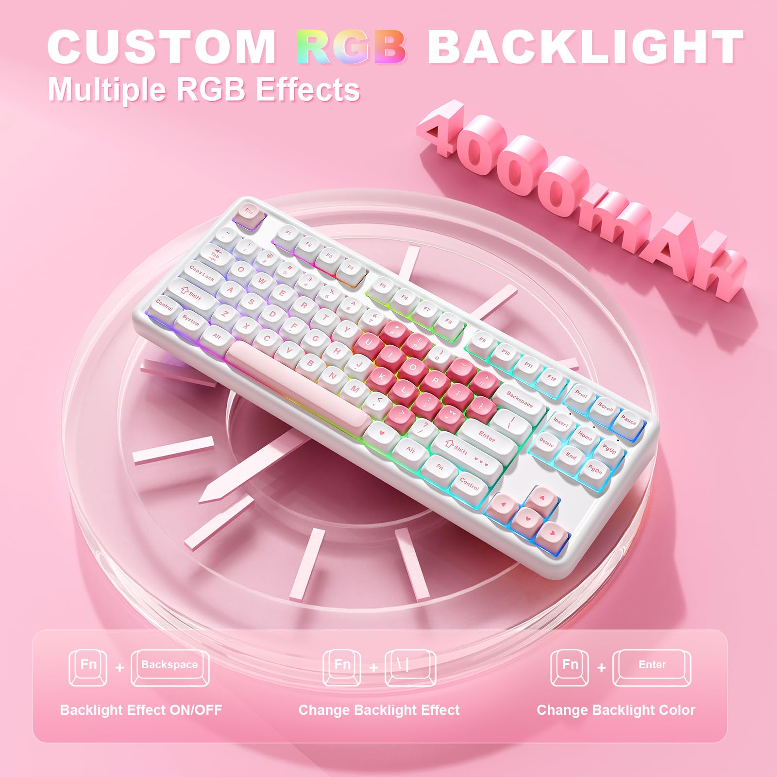YUNZII B87 Wireless Mechanical Keyboard,QMK/VIA Software Custom Gaming,Gasket RGB Keyboard with Cute MOA Keycaps,Wrist Rest,BT5.0/2.4G/USB-C NKRO for Win/Mac (butter, milk v2 linear)