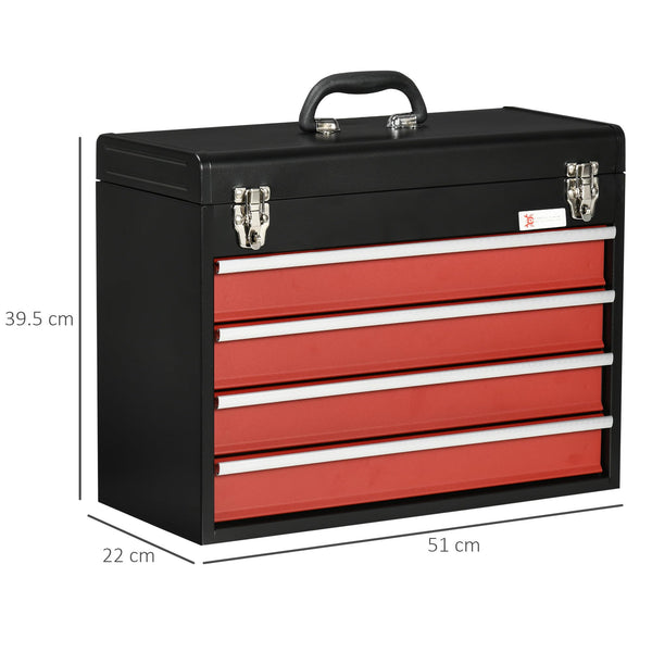 DURHAND 3 Drawer Tool Chest, Lockable Metal Tool Box with Ball Bearing Runners, Portable Toolbox, 510mm x 220mm x 320mm, Red