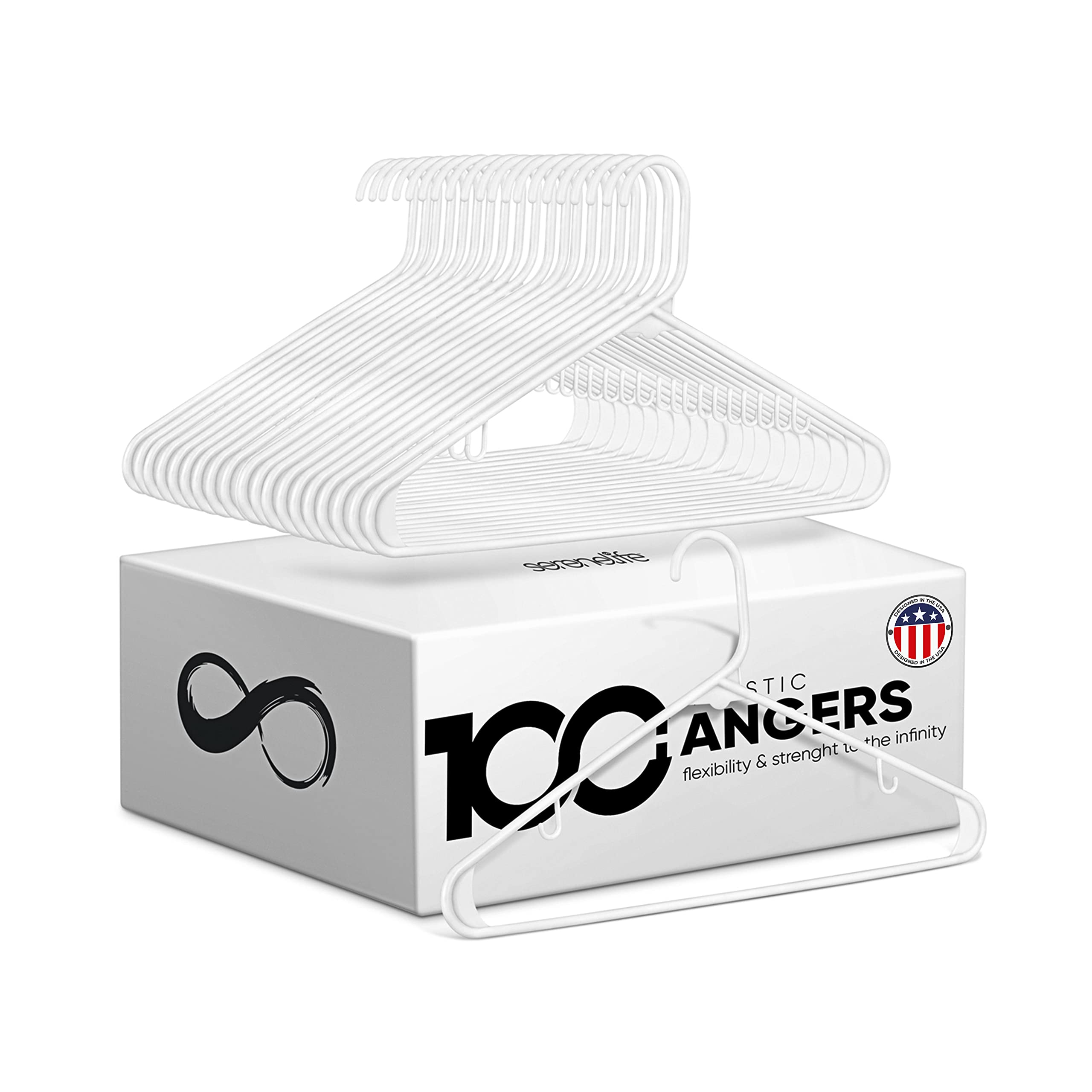 SereneLife, Plastic Coat Hangers, White Plastic Hangers, Plastic Hangers 100 Pack, Heavy Duty Clothes Hangers, Non-slip plastic Hangers for Clothes