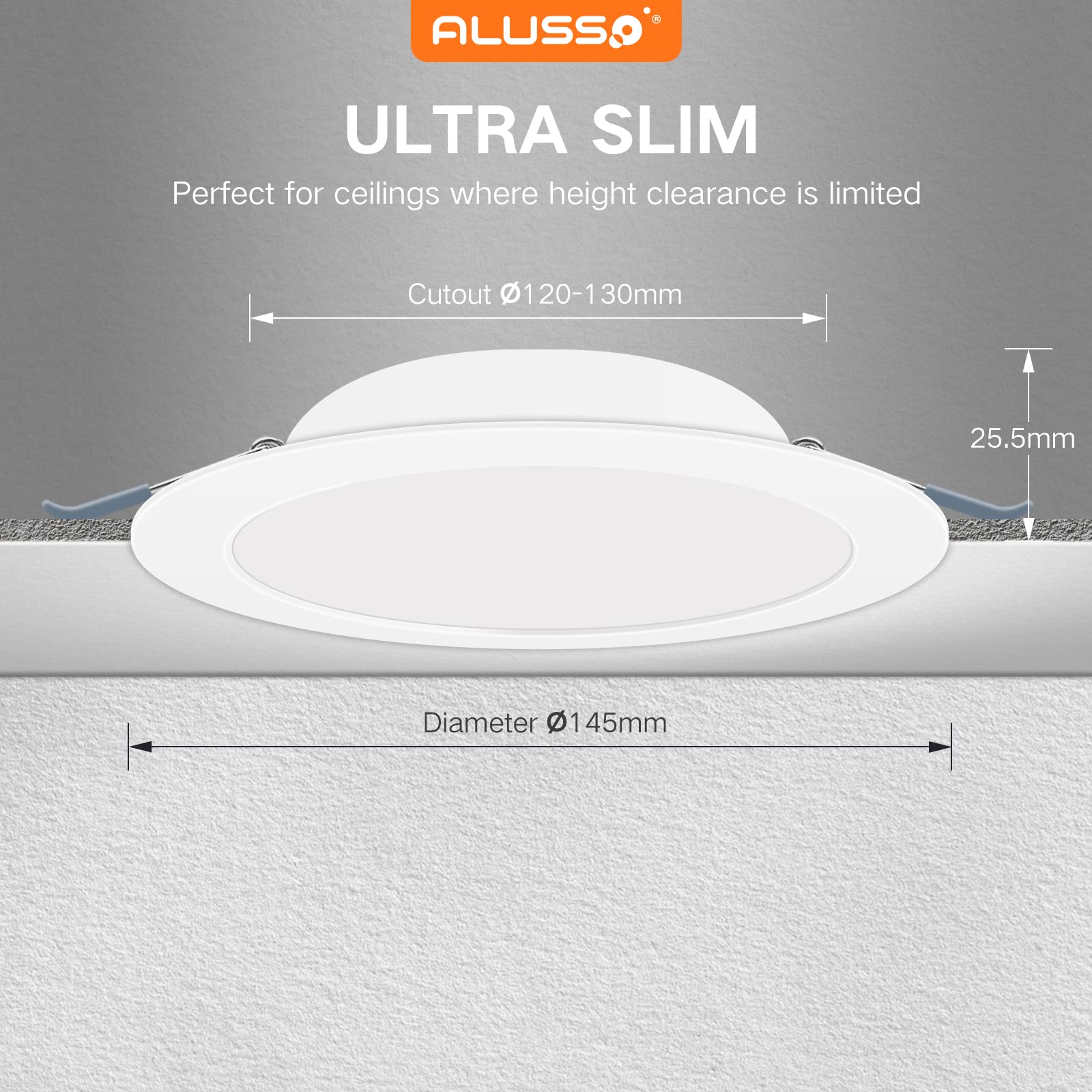 ALUSSO LED Downlights Ceiling 9W Ultra Slim Recessed Ceiling Lights, Warm White 3000K IP44 Spotlights Ceiling Lights for Kitchen Bathroom, 6 Pack