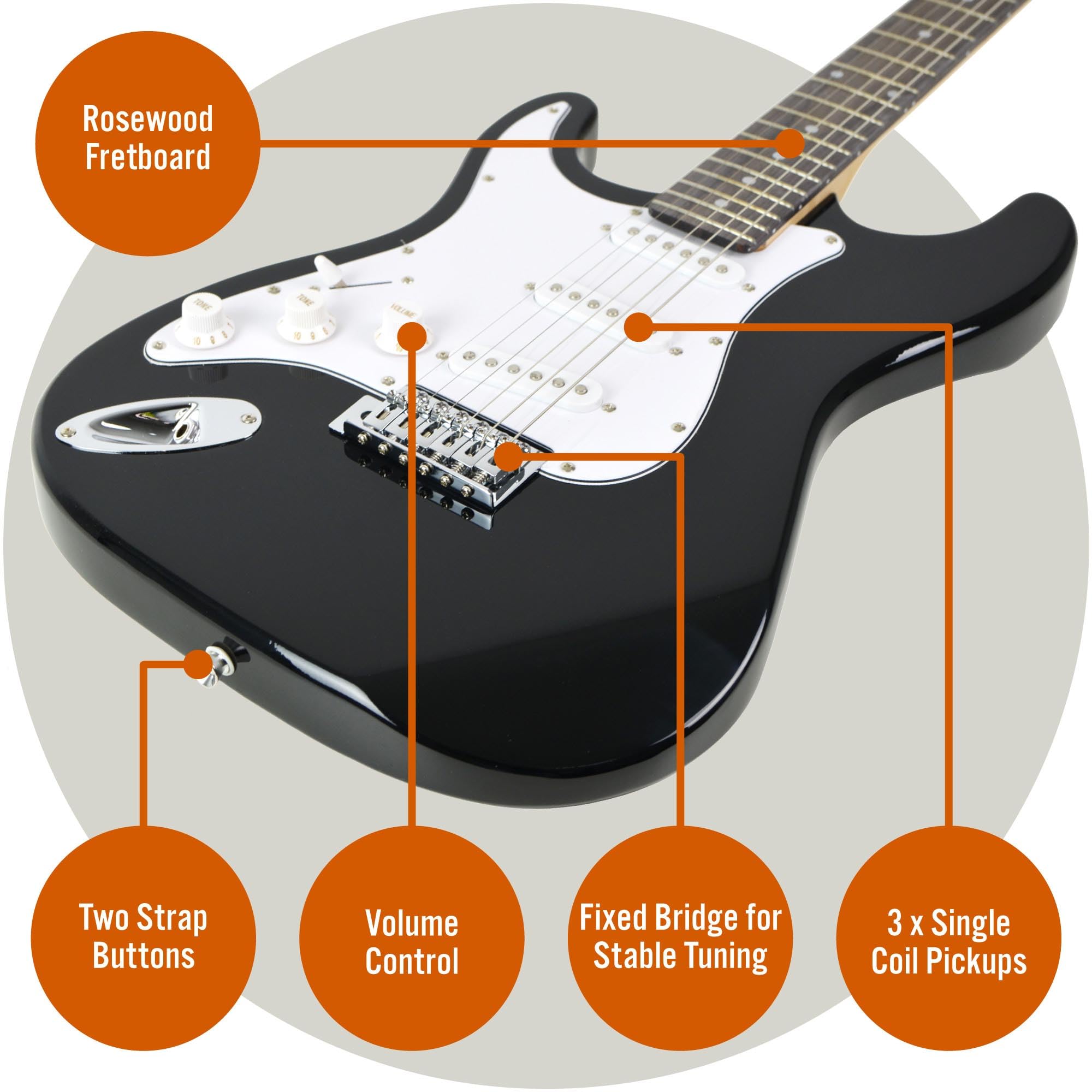 3rd Avenue XF Full Size 4/4 Electric Guitar Ultimate Kit with 10W Amp, Cable, Stand, Gig Bag, Strap, Spare Strings, Picks, Capo – Black