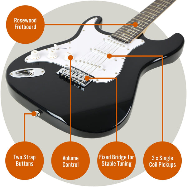 3rd Avenue XF Full Size 4/4 Electric Guitar Ultimate Kit with 10W Amp, Cable, Stand, Gig Bag, Strap, Spare Strings, Picks, Capo – Black