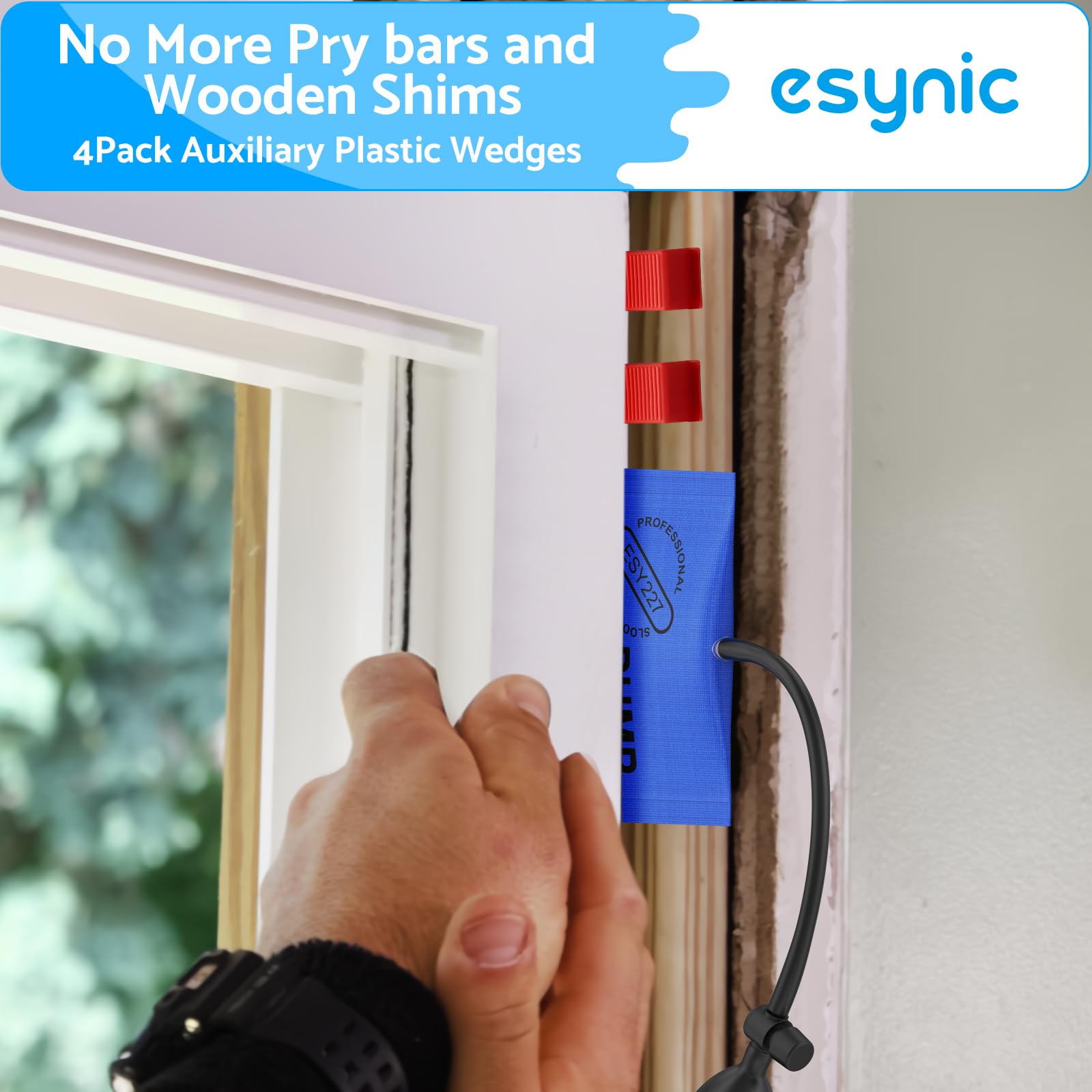 eSynic 3Pack Air Wedge Pump up Bag Inflatable Wedge Winbags Smooth TPU Air Bags for Lifting Door Air Wedge Door Lifter Pump Load-Bearing 297 Pounds/134KG with 4 Plastic Wedges-Blue