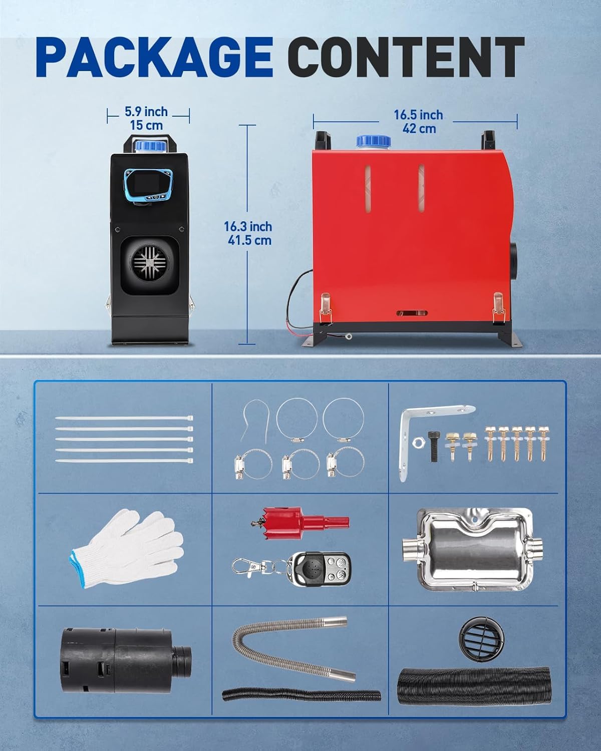 ShockFlo 12V 5KW Diesel Air Heater, All in One Parking Heater Kit with Remote Control, Silencer and LCD Display, Fast Heating, for RV Truck, Motorhomes, Boat, Bus, Car Trailer, Caravans