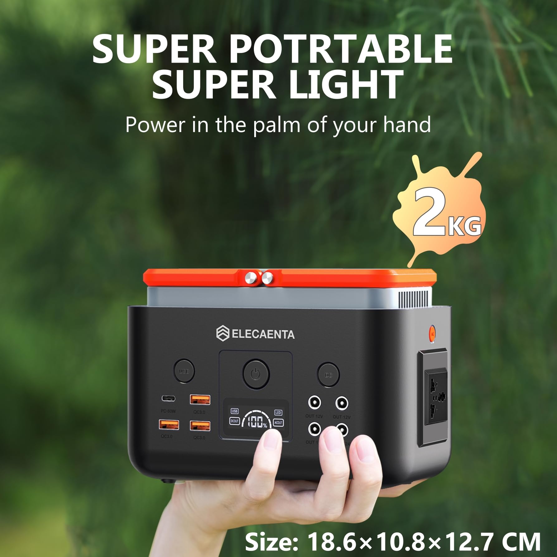 ELECAENTA Portable Power Station, 200Wh LiFePO4 Battery 6x Lifespan, AC200W (Peak 400W) Pure Sine Wave, Ultra-Light 2KG, Solar Generator for Outdoor Camping RVs Home Use