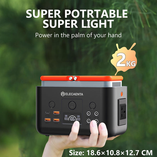ELECAENTA Portable Power Station, 200Wh LiFePO4 Battery 6x Lifespan, AC200W (Peak 400W) Pure Sine Wave, Ultra-Light 2KG, Solar Generator for Outdoor Camping RVs Home Use