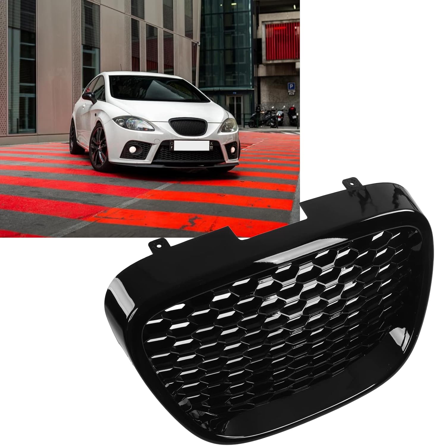 Glossy Black Heatproof Bumper Mesh Grill Replacement with UV Resistant Coating, Easy Bolt Installation for Seat Leon Altea Toledo, OE Number 1133007