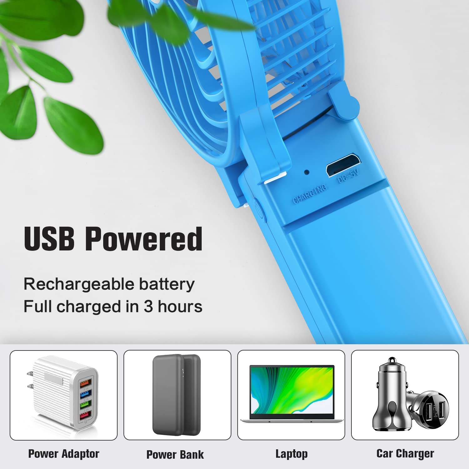 VersionTech Hand Held Fan,Portable Handheld USB Rechargeable Fans with 3 Speeds,Battery Operated Electric Powered Mini Foldable Desk Desktop Fans for Home Office Ceiling Travel Black