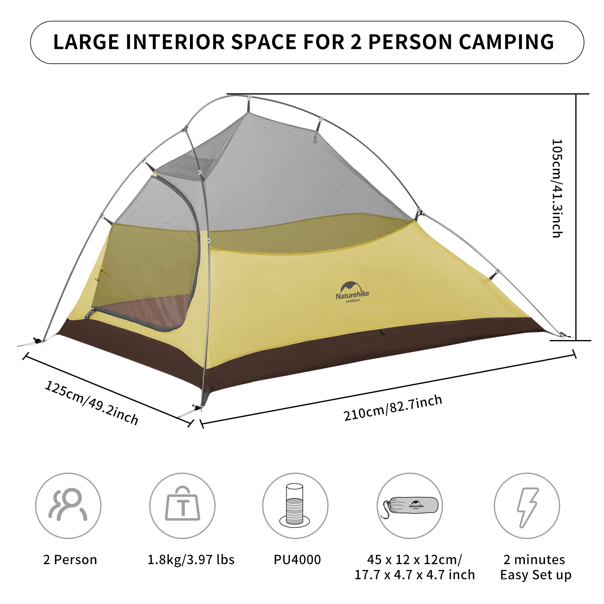 Naturehike Cloud up 2 Camping Tent 2 Man Backpacking Tent 3-4 Season Wild Country Tent Lightweight Dome Tent