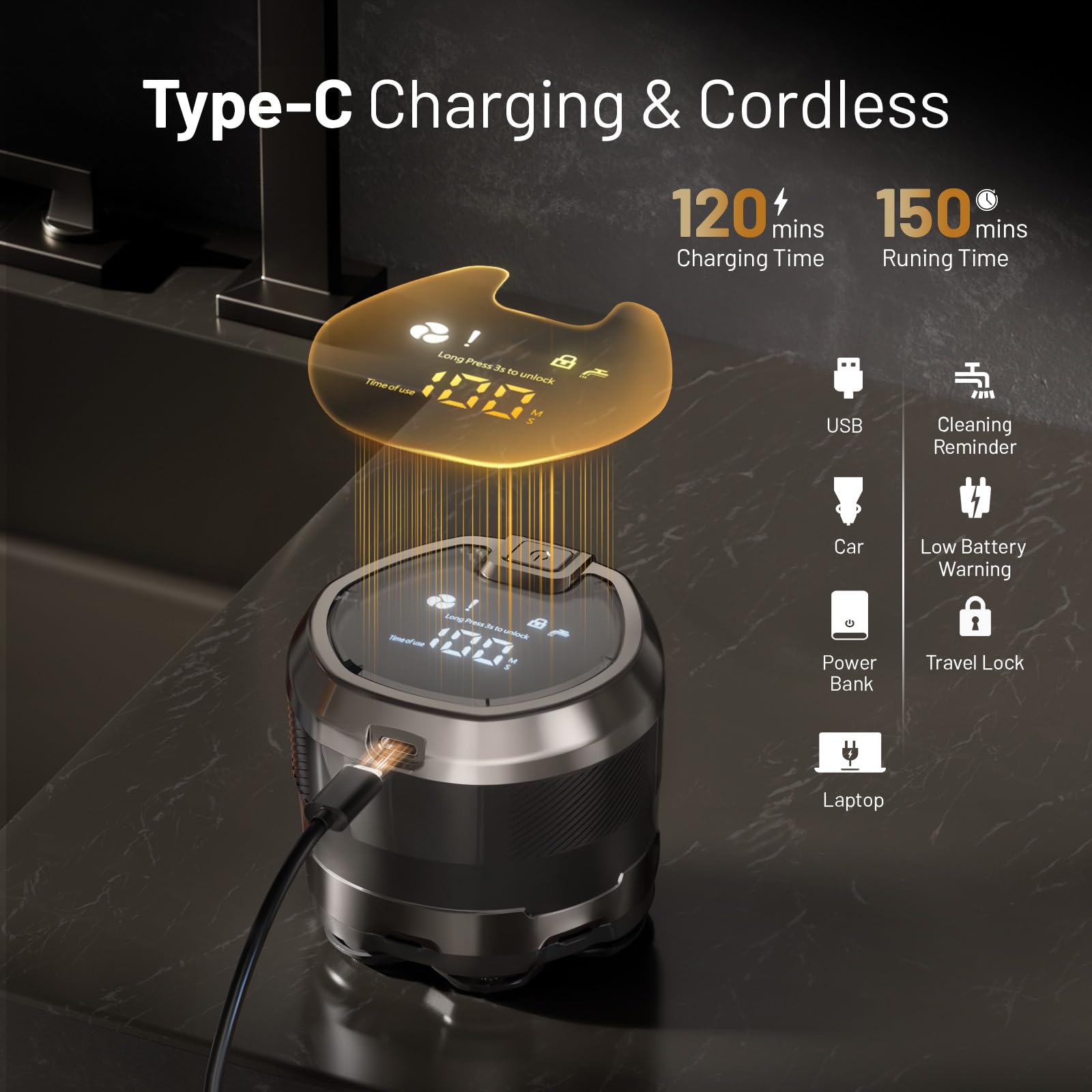 Head Shavers for Men, Dyoonoer Waterproof Cordless Head Shavers for Bald Men, Rechargeable 7D Flexible Electric Head Shaver with Magnetic Blade Head, Wet Dry Use Rotary Head Shaver with LED Display