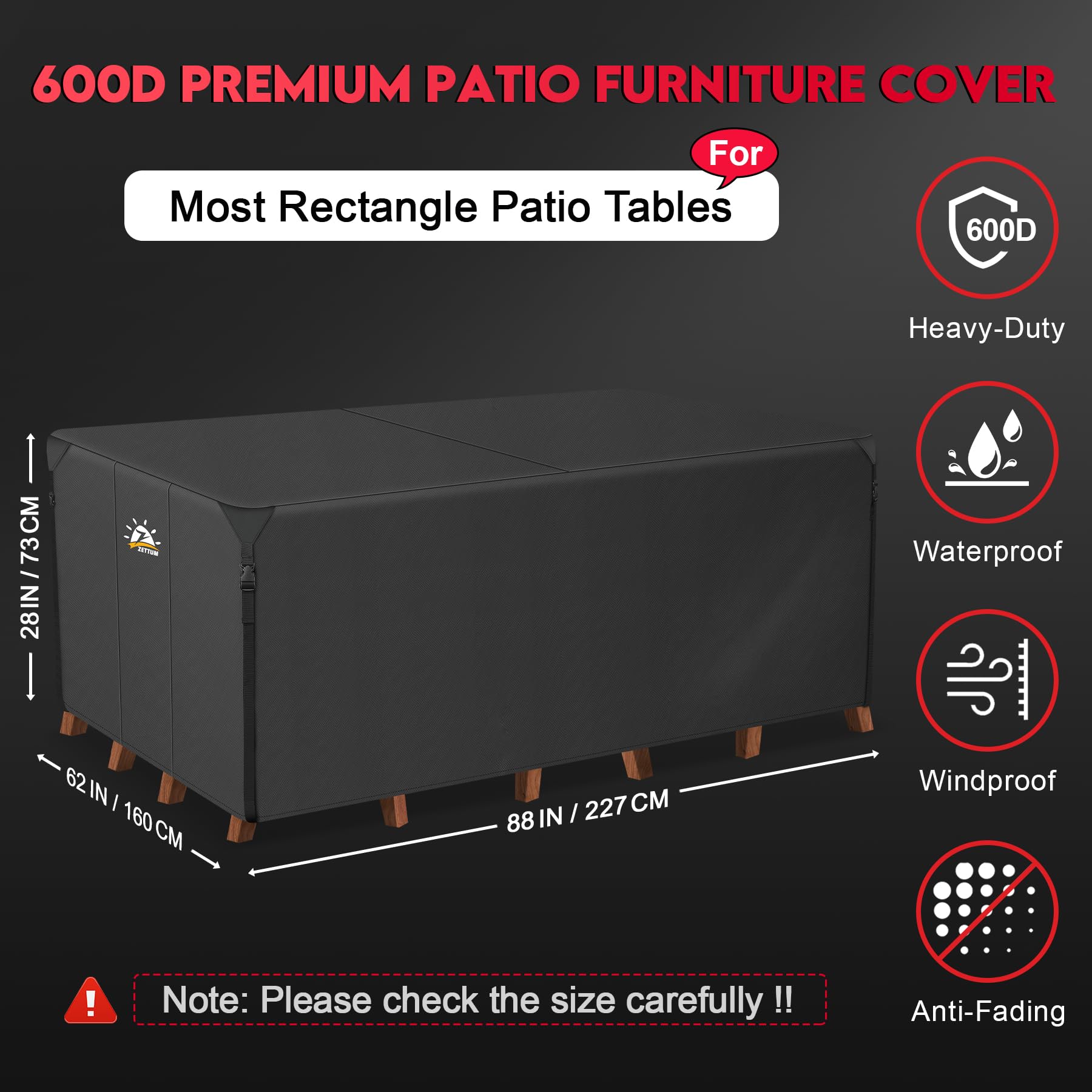 Zettum 227x160x73cm Garden Furniture Cover Rectangular Durable Protection Anti UV Waterproof Patio Rattan Sofa Table Chair Bistro Set Cover 600D Heavy