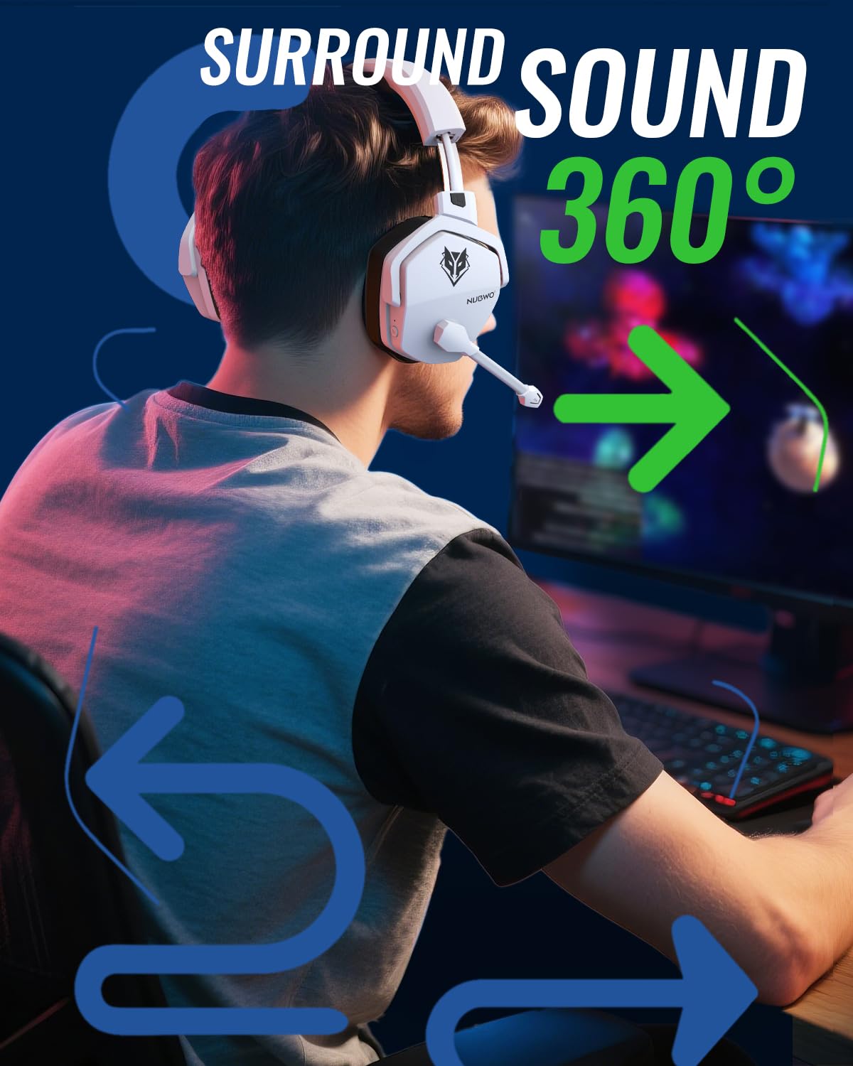 NUBWO G06 Pro Wireless Gaming Headset with Charging Station for Headset & PS5 Controller, 17ms Low Latency, 120H Battery Life, Dynamic 50mm Drivers-White (Only Compatible with PS5)