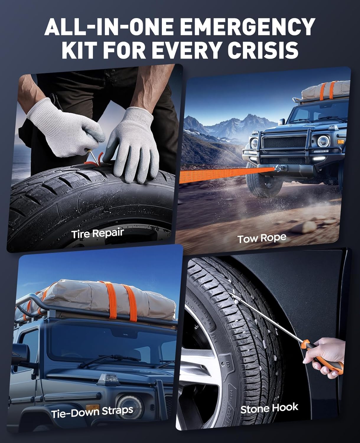 TREKURE 14-IN-1 6000A 160PSI Jump Starter Power Pack with Air Compressor & Car Emergency Kit, Car Battery Booster Jump Starter with Jump Leads (all Gas/12L Diesel), LED Light, Gloves, 18W