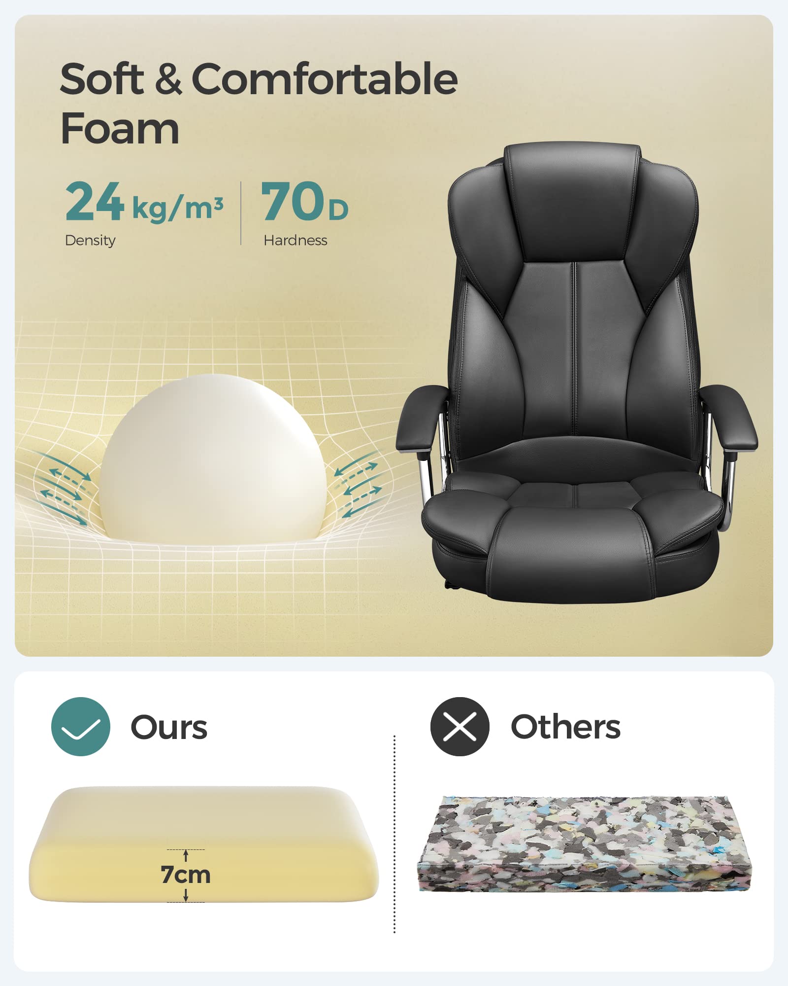 SONGMICS Office Chair, Desk Chair, Gaming Chair with Armrests, Swivel Computer Chair, Executive Office Chair, Adjustable Height, Tilt Function, Home Office, Study, Ink Black OBG57BUKV1