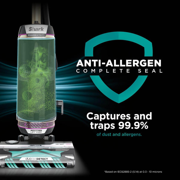 Shark PowerDetect Corded Upright Vacuum Cleaner, DuoClean Detect, Reverse Clean, Anti Hair Wrap Plus, Anti-Allergen, 8m Cord, 1.3L, Dusting Brush, Pet, Crevice, Multi Surface Tools & Bag, AZ3900UKTBK