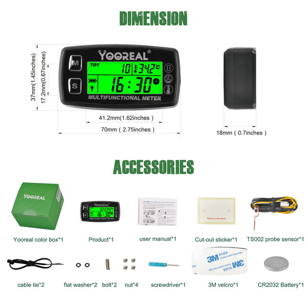 Yooreal Engine Temperature Gauge,TEMP Meter,User Shutdown Tachometer for Scooter Snowmobile Mini Bike Motorcycle Lawn Mower Generator Dump Truck