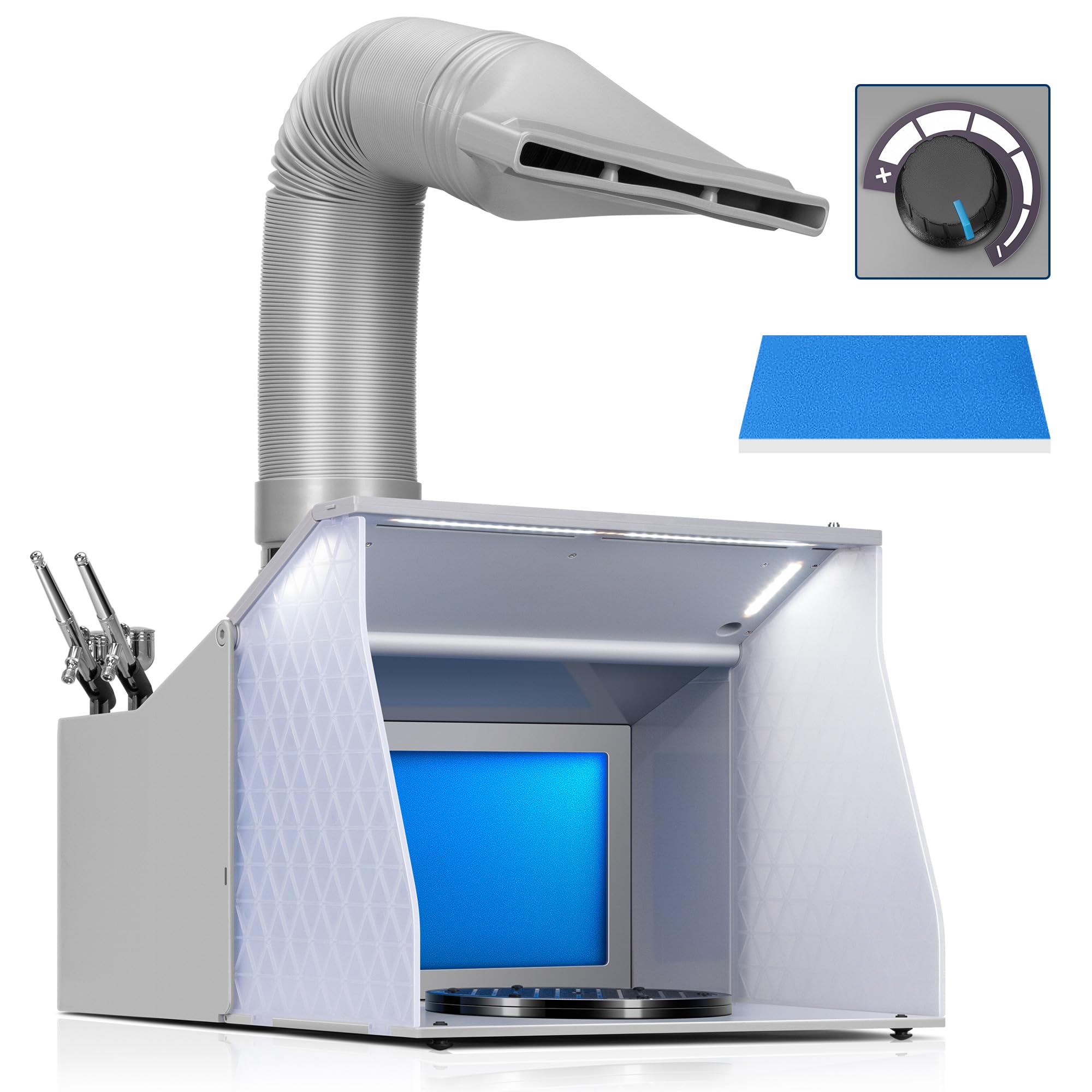 VIVOHOME Dual Fans Airbrush Paint Spray Booth with 4 LED Lights Turn Table and Filter Hose, Portable Airbrush Booth for Painting Model Craft