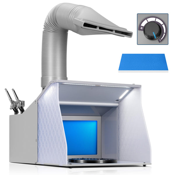 VIVOHOME Dual Fans Airbrush Paint Spray Booth with 4 LED Lights Turn Table and Filter Hose, Portable Airbrush Booth for Painting Model Craft