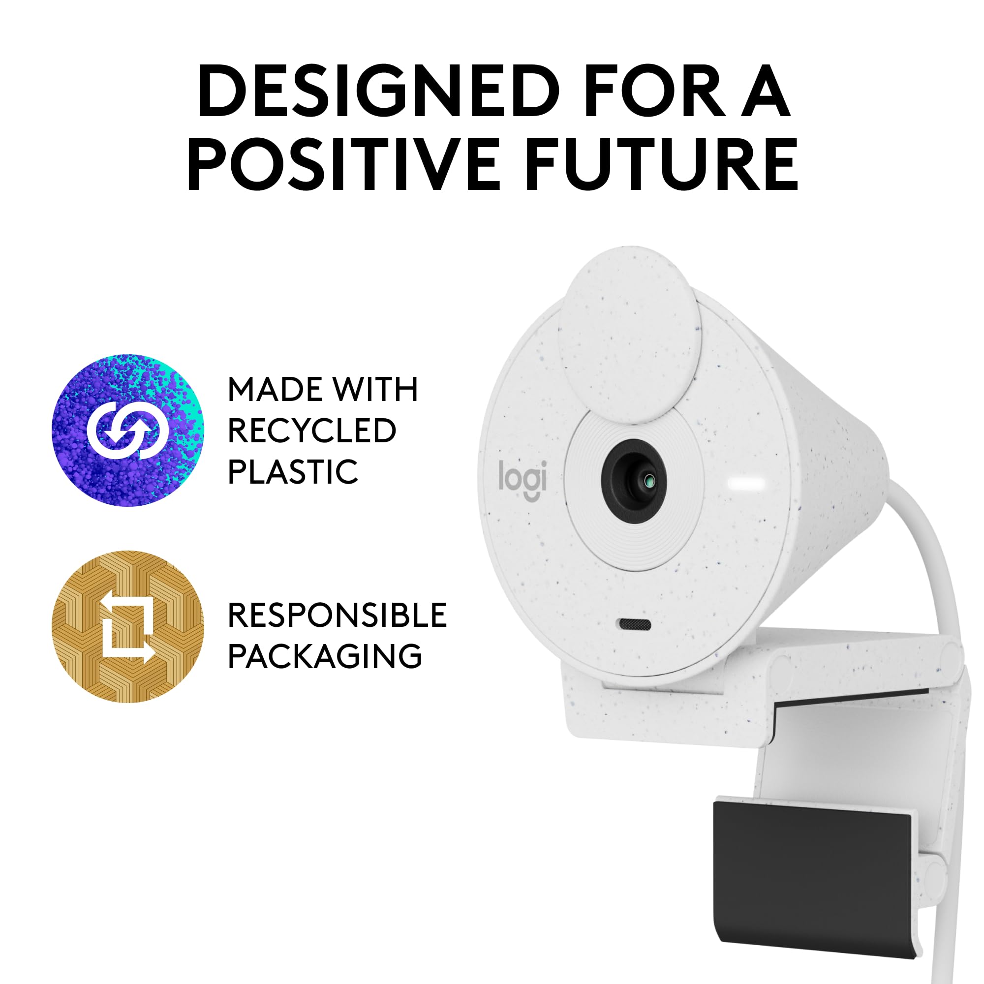 Logitech Brio 300 Full HD Webcam with Privacy Shutter, Noise Reduction Microphone, USB-C, Ceritified for Zoom, Microsoft Teams, Google Meet, Auto Light Correction, Streaming Webcam - White