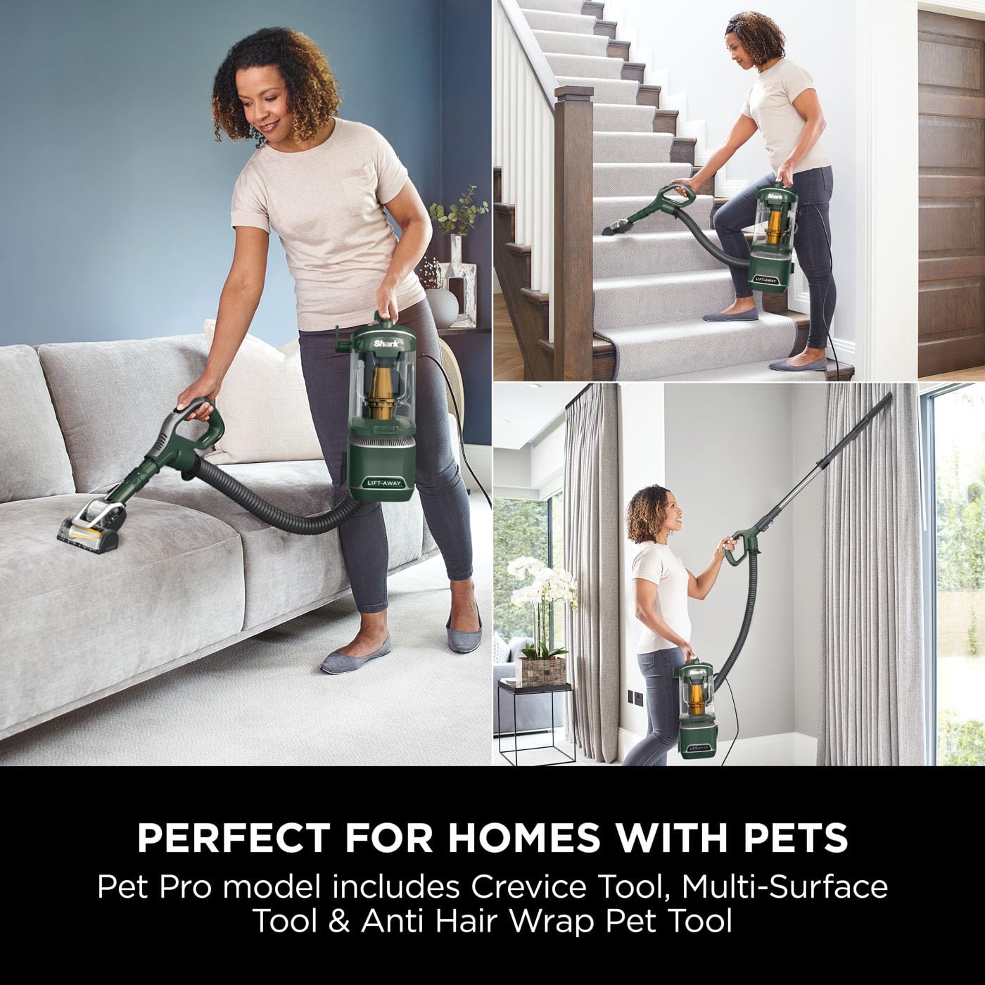 Shark Corded Upright Vacuum Cleaner 1.1L with Anti Hair Wrap Technology, Pet Model, LED, Lift-Away, Anti-Allergen, 8m Cord, 750W, 3 Attachments inc Pet Tool, Green, NZ691UKT