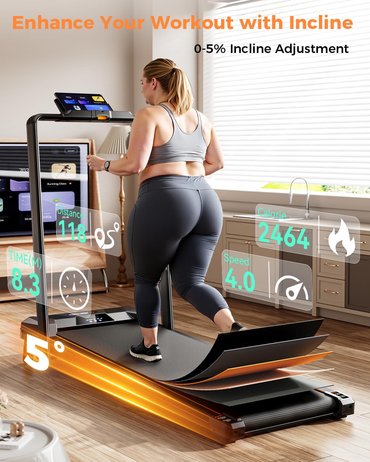 BestGod Walking Pad, 2.5-HP Quiet Under Desk Treadmill, Portable with LED Display, 150KG Capacity, Treadmill for Home/Office, Remote Control