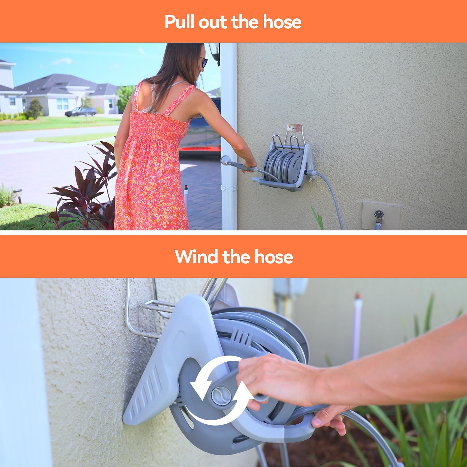 FLORA GUARD Garden Wall Mounted Hose Reel 20+2m, Heavy Duty Hose Reel Wall Mount, 9 Pattern Nozzle, Supplied with Nozzle, Fittings and Fixings