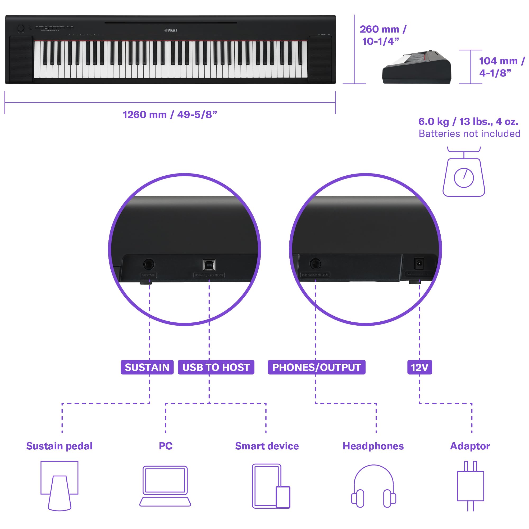 Yamaha NP-15 Piaggero Digital Keyboard with 61 Touch Sensitive Keys and 15 Instrumental Voices, Lightweight and Portable