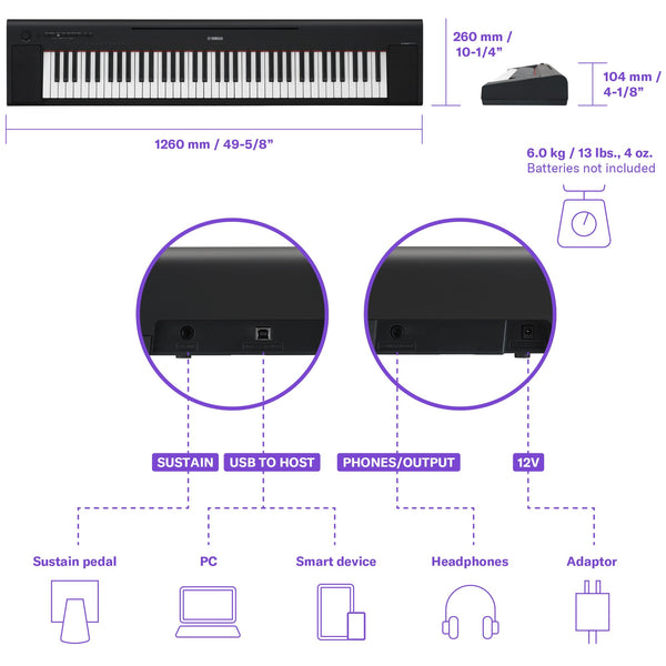 Yamaha NP-15 Piaggero Digital Keyboard with 61 Touch Sensitive Keys and 15 Instrumental Voices, Lightweight and Portable