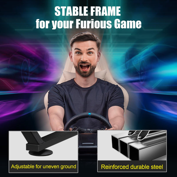 GTPLAYER Steering Wheel Stand for G25 G27 G29 G920 Foldable Racing Wheel Stand with Cup Holder Adjustable Height/Angle, Driving Simulator Gaming Wheel Stand