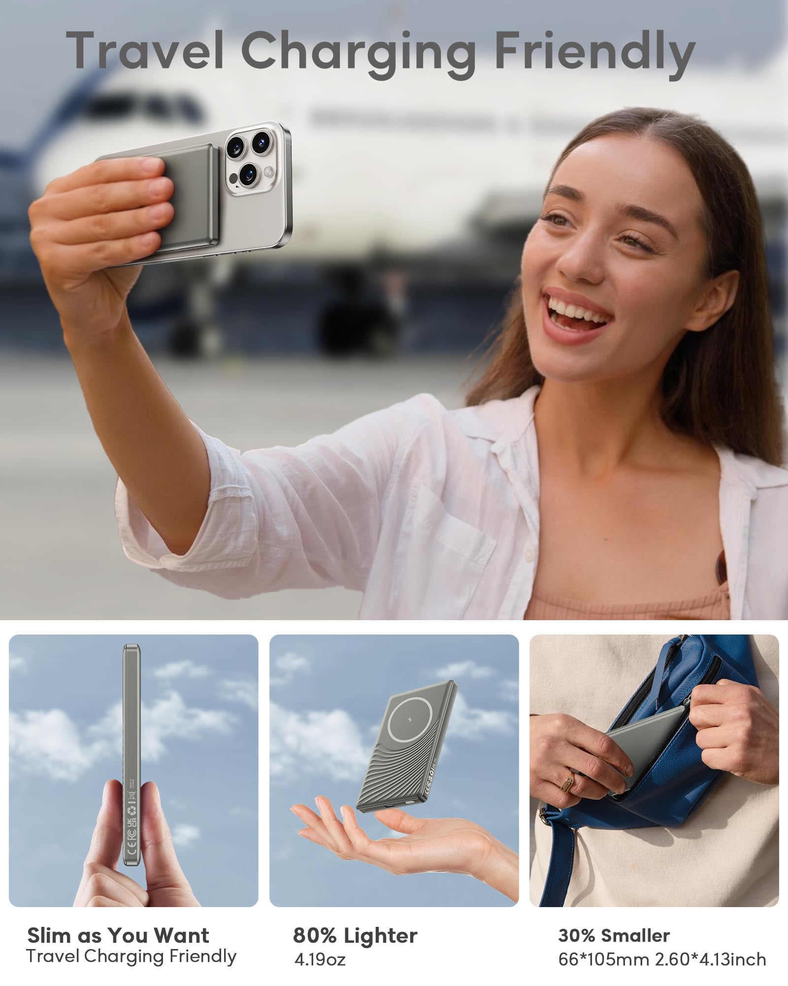 Ntaanoo Power Bank for Magsafe, Ultra Slim 5000mAh 20W Fast Charging Powerbank Wireless Magnetic Portable Charger,USB C in&Out PD 3.0 Phone Battery Pack,for iPhone 16/15/4/13/12 Mini Plus Pro Max