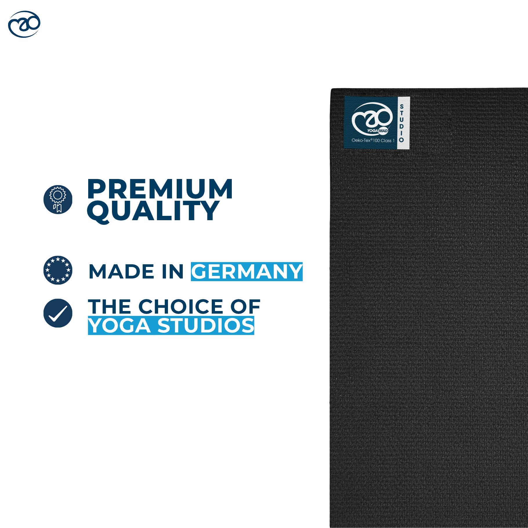 Yoga-Mad Studio Yoga Mat | Extra Long 220cm Length | 80cm Width | Non Slip High Density Exercise Mat | Used for Pilates, Yoga, Stretching, Home