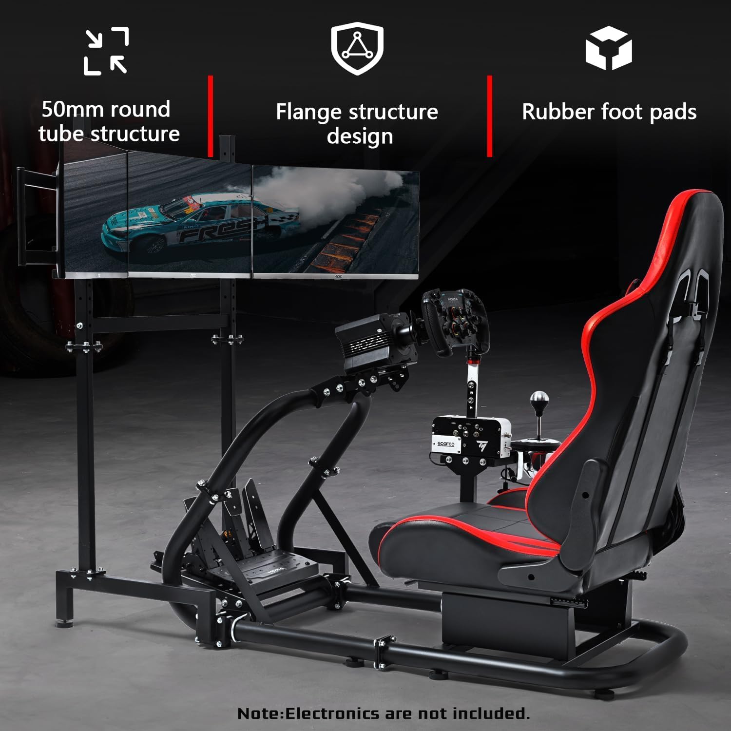 Dardoo Racing Simulator Cockpit with Triple Monitor Stand and Red Seat Fit for Logitech/Thrustmaster/Fanatec T500RS TX G29 G920 G923 CSL-DD, No Steering Wheel,Pedal,Handbrake