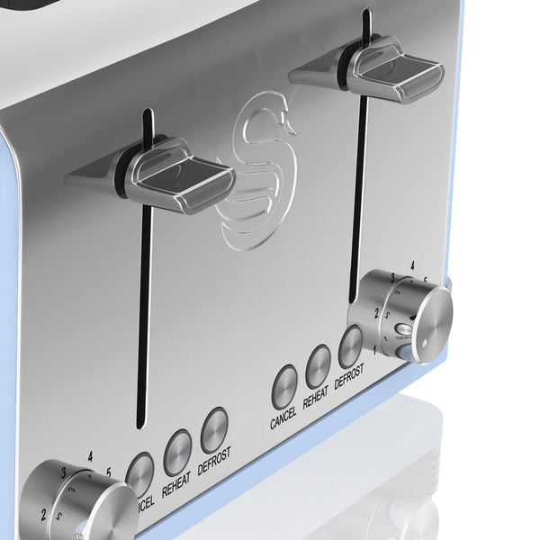 Swan ST19020GRN Retro 4-Slice Toaster with Defost/Reheat/Cancel Functions, Cord Storage, 1600W, Retro Grey