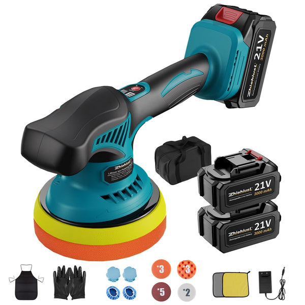 ZhiehiusL Cordless Car Buffer Polisher Kit, 6IN Cordless Car Polishers And Buffers with 2 21V 2.0Ah Batteries, 6 Variable Speeds Up to 5500 RPM, Auto Buffer Polisher for Car Detailing Polishing Waxing