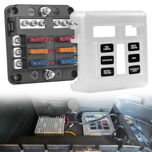 Chelhead 6 Way Boat Fuse Block with LED Indicator 6 Circuit Blade Fuse Blocks 12 Volt Automotive Waterproof with Negative Bus Suitable for 12V/24V Car RV Trailer Truck