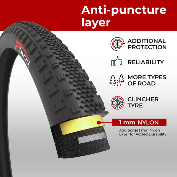 Fincci Pair 700 x 38c 40-622 Foldable Gravel Tyres with 1mm Antipuncture Protection for Electric Road MTB Hybrid Bike Bicycle (Pack of 2)