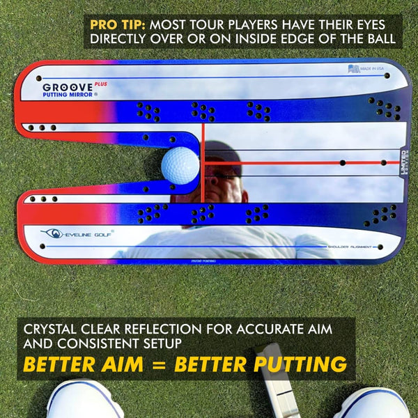 EyeLine Golf Groove Plus Putting Mirror Training Aid - Top Putting Trainer for Alignment & Stroke Improvement - Indoor/Outdoor Practice, Used by Tour