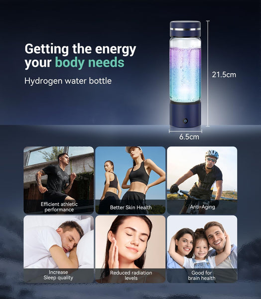 Upgrade 3-in-1 Hydrogen Water Bottle Generator - Industry TOP - 24-Hour Hydrogen Lock | 0 Chlorine & 0 Ozone | 100% Leak-Proof Seal, Hydrogen Water Bottle Generator