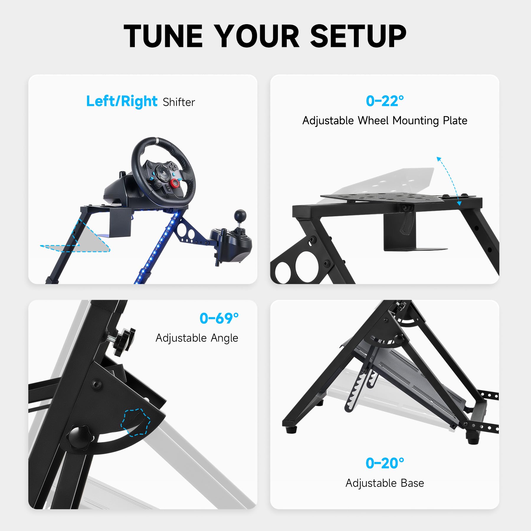 CO-Z Steering Wheel Stand, Height Adjustable Racing Wheel Stand with LED Light Strip, Foldable Gaming Simulator Cockpit Compatible with Logitech G920 G27 G25 G29 Thrustmaster T80 T150 TX F430