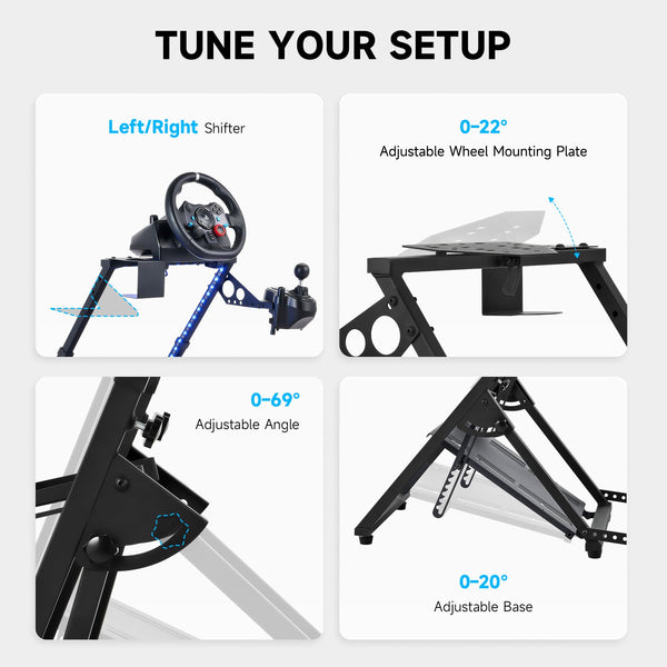 CO-Z Steering Wheel Stand, Height Adjustable Racing Wheel Stand with LED Light Strip, Foldable Gaming Simulator Cockpit Compatible with Logitech G920 G27 G25 G29 Thrustmaster T80 T150 TX F430