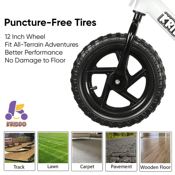 KRIDDO Toddler Balance Bike 2 Year Old, Age 18 Months to 5 Years Old, 12 Inch Push Bicycle with Customize Plate (3 Sets of Stickers Included), Gift Bike for 2-3 Boys Girls, Blue