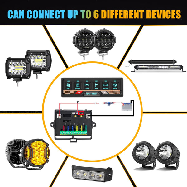 Chelhead 12V/24V Switch Control Panel RGB 6 Gang Dimmable Multi-Function Programmable Switch Panel Acc Battery Control Waterproof, Compatible with Truck Boat SUV RV Trailer Marine ATV UTV