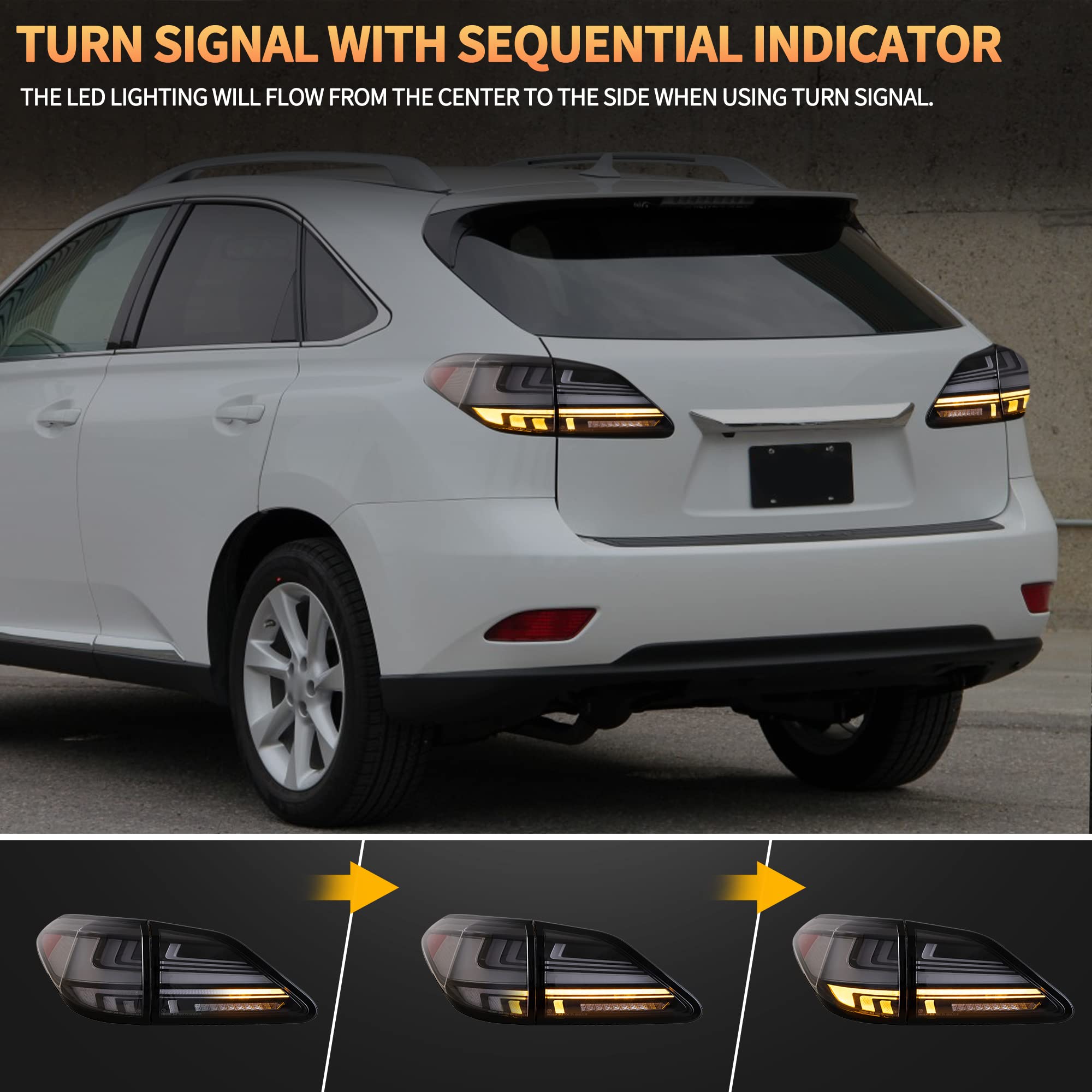 VLAND Motor LED Rear Lights compatible with RX270, RX330, RX350 F Sport, RX400h, RX450h, RX450hl 2010-2015, w/Amber Sequential Indicator, Driver & Passenger Side - Clear