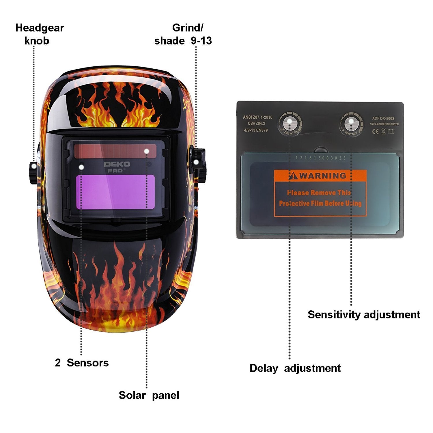 DEKO Welding Helmet Auto Darkening: True Color Solar Powered Auto Darkening Welding Helmets Welder Mask Hood (Skull Design)