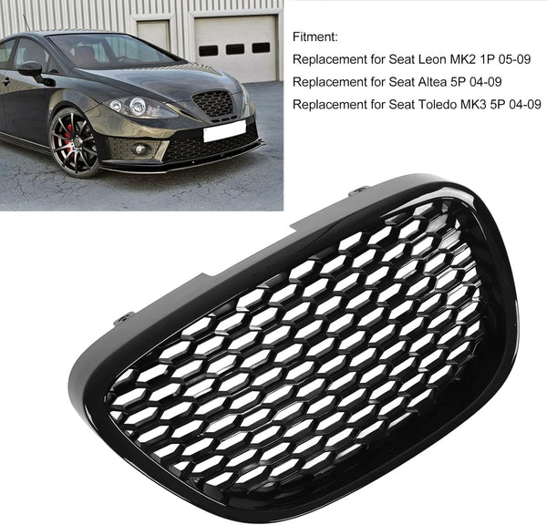 Glossy Black Heatproof Bumper Mesh Grill Replacement with UV Resistant Coating, Easy Bolt Installation for Seat Leon Altea Toledo, OE Number 1133007